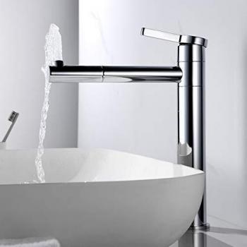 Ibergrif M11299 Luna, Grifo de Lavabo Alto con Caño Giratorio, Mezclador Monomando para Lavabo, Cromo, Plata