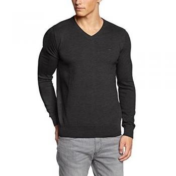 Tom Tailor - Jersey básico de manga larga con cuello pico para hombre, color grau