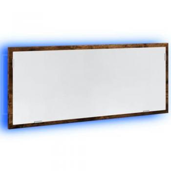 Espejo de baño LED madera ingeniería roble ahumado 100x8,5x37cm