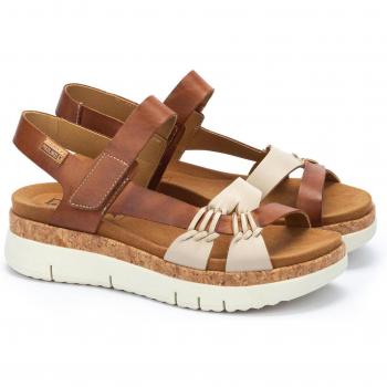 Sandalias Pikolinos Palma W4N-0968C1 de Cuña para Mujer en Piel Color Marfil con Cierre Adherente