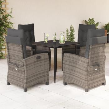 5-Piece Grey Poly Rattan Garden Dining Set with Cushions