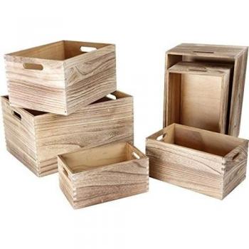 10048 Legler-Juego de 6 cajas de madera natural, 30 x 20 x 15 cm