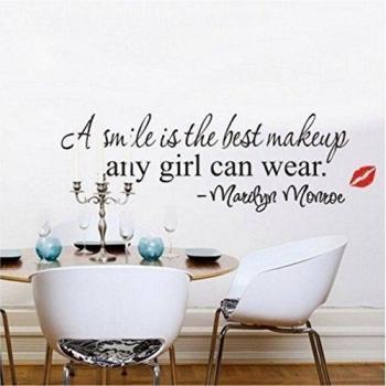 Homgaty Marilyn Monroe A Smile Is The Best Makeup Vinyl Wall Sticker Mural Decal Art Wallpaper For Home/Room/Office Nursery Decoration- The Perfect Birthday, Christmas Gift by Homgaty