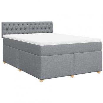 Cama box spring con colchón tela gris claro 160x200 cm