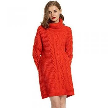 MessBebe Jersey Mujer Largo Vestido Jersey Invierno Cuello Alto Manga Larga Vestido Tejido de Punto Grueso Suéter Gran Tamaño Chaqueta Mini Falta Ropa Elegante para Mujer Fiesta Negocios Casa