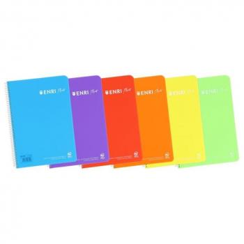 Enri Plus Cuaderno Espiral Folio 90g/m² 80 Hojas Rayado con Margen Tapas de Plástico Colores Surtidos