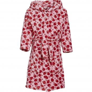 Playshoes Girls Hooded Fleece Strawberries Bathrobe, Pink