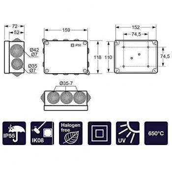 Famatel - Caja estanca IP55 | Tapa con tornillos | Con conos | 153x110x63 | Gris