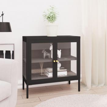 Aparador negro de acero y vidrio 70x35x70 cm