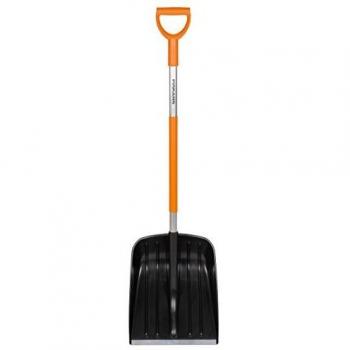 Fiskars SnowXpert Pala, Para pequeñas cantidades de nieve, Ancho de pala: 35 cm, Pala de material sintético/Mango de aluminio, Negro/Naranja, 1003468