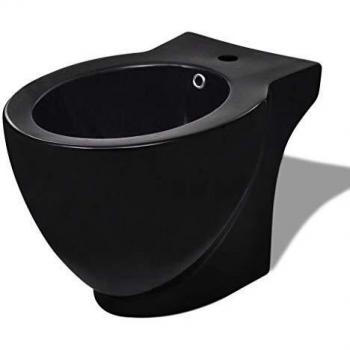 vidaXL Bidé Redondo Moderno de Pie de Suelo Cerámica Negro Bidet Cuarto Baño