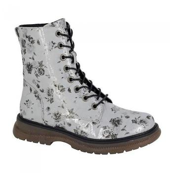 Botines Annetta de PU charol floral para mujer en gris, talla 5 UK