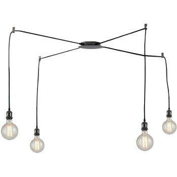 Plafón colgante de 4 luces en cobre con cable de tejido, longitud total de 250 cm