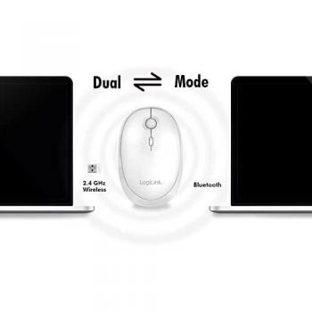 Ratón Óptico Inalámbrico Dual Bluetooth y 2.4 GHz, 800/1200/1600 dpi, Blanco