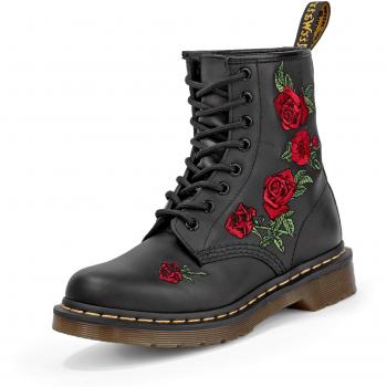 Dr. Martens 1460 Vonda Women's Lace-Up Boots, Black with Multicolor Floral Embroidery, Size 40