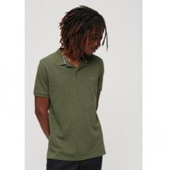 Superdry Classic Pique Polo Shirt for Men - Thrift Olive Marl, Short Sleeve, Casual Cotton
