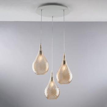 Lámpara colgante moderna Pluvia de 3 luces en vidrio ámbar E27