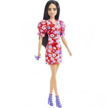 Barbie Fashionista Muñeca Morena con Vestido de Flores a Dos Colores y Accesorios de Moda (Mattel HBV11)