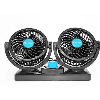 Xcellent Global Ventilador de Refrigeración de Doble Cabezal Giratorio 12V Auto Ventilación Silenciosa con Diseño Seguro para Niños AT015