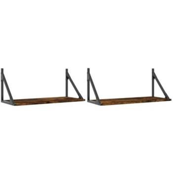 Estantes de pared 2 piezas madera ingeniería roble ahumado 60x25x25,5 cm