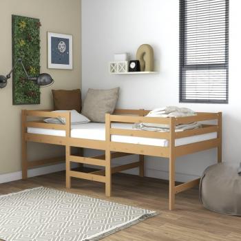 Cama de Altura Media con Colchón de Madera de Pino Marrón Miel 90x200 Cm