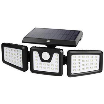 LE Luz Solar Exterior, Detector de Movimientoo, Foco Solar Exterior 70 LED 700 lúmenes Blanco frío 6500K, accesorio de luz solar de seguridad impermeable con 3 cabezales, Ángulo de 270 °