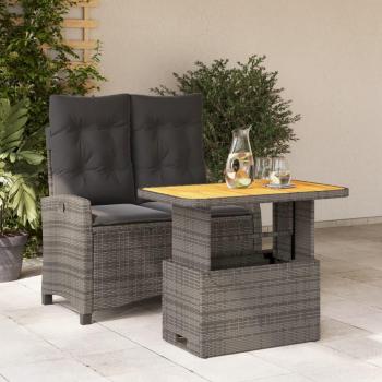 2 Piece Grey Poly Rattan Garden Dining Set with Cushions