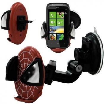 Soporte universal para coche 2 en 1 para HTC Mozart/HD3, diseño de tela de araña, color rojo