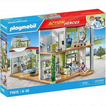 Playmobil Hospital Moderno - Juguete de construcción, incluye cuatro figuras y equipo médico, fabricado con más del 80% de materiales reciclados y de base biológica, recomendado para niños y niñas a partir de 4 años