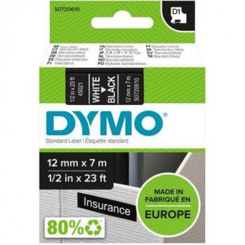 Cinta Laminada Dymo D1 45021 para Rotuladoras LabelManager™ Blanco Negro 12 mm (5 Unidades)