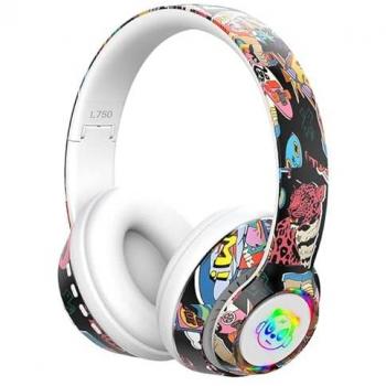 Auriculares Bluetooth Inalámbricos para Juegos L750 Graffiti Blanco con Luz RGB y Micrófono Integrado