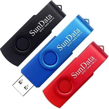 SunData Memorias USB 64GB 3 Piezas Pen Drive USB 3.0 Flash Drive Diseño Giratorio Almacenamiento de Datos hasta 90MB/s,