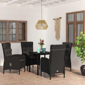 5 Piece Black Garden Dining Set with Cushions