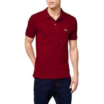 Lacoste Men's Slim Fit Short Sleeve Polo Shirt in Burgundy Cotton Piqué