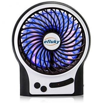 efluky Ventilador recargable4,5 pulgadas Mini USB 3 velocidades con azul decorativo de luz y luz LED ventilador de mesa portátil ventilador de refrigeración para el hogar y la oficina, en casa y actividades al aire libre como camping, senderismo, ciclis