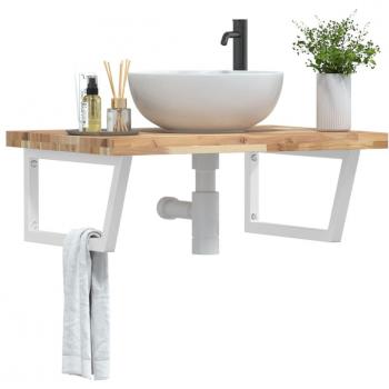 Estante de lavabo de pared acero y madera maciza de acacia Vidaxl Marrón