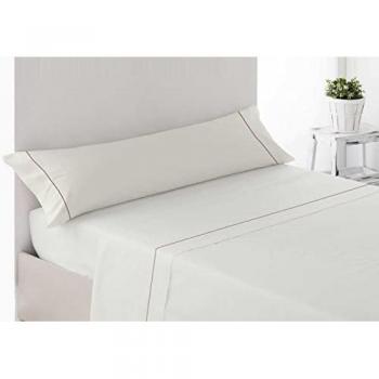 Juego de Sábanas Esenciales Lisos de Algodón y Poliéster 135 cm Beige