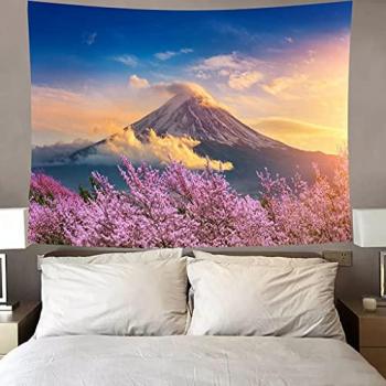 Funda de Almohada Multicolor HappyFriday 80 x 80 cm y Tapiz de Cereza Estilo Japonés para Decoración del Hogar