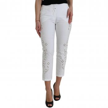 Dolce & Gabbana Elegant White Tapered Mid Waist Pants - IT38 | XS, Cropped Trousers, female, White, Size: 2XS Luxury Tapered Mid Waist Pants