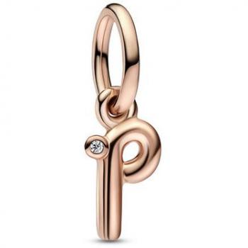 Pandora Rose Gold Script Letter P Dangle Charm with Zirconia