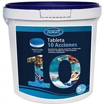 Tamar - Cloro 10 Acciones Bicapa, Tabletas Multifuncion de 200 grs, Bote de 5 Kilos