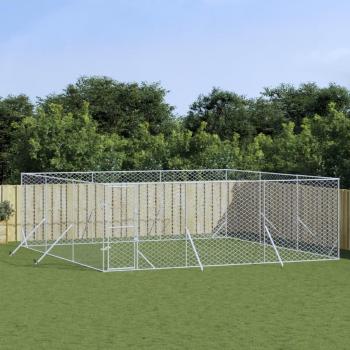 Silver Galvanized Steel Outdoor Dog Kennel 6x6x2 m