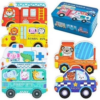 BBLIKE Juguetes Montessori Puzzle Infantil para niños, puzle de Madera, 6 Pack Rompecabezas Puzzle Juguetes Bebes para Niños de 1 2 3 4 5 Años Montessori Educativos Regalos 3D Patrón Puzles