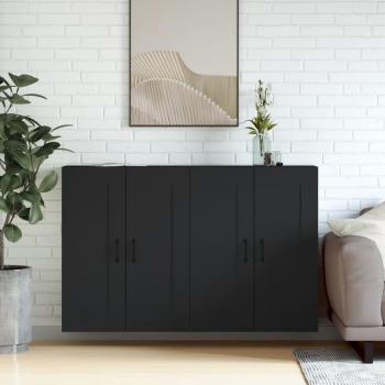 Armarios de pared de madera negro multicapa, 2 unidades, diseño moderno, fabricados en madera de ingeniería, acabado en color negro