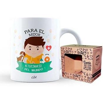 Taza ceramica 33cl en caja regalo con mensaje Para el mejor veterinario ¡del mundo!