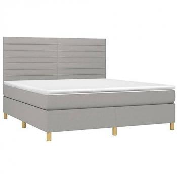 Cama box spring con colchón y luces LED, tela gris claro, 160x200 cm