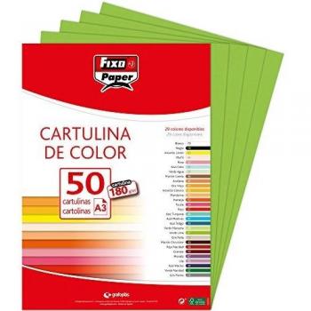 Fixo Paper 11120327 – Pack de 50 cartulinas – Papel cartulina din A3 – Color verde lima