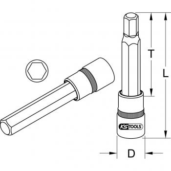 Llave de cubo 1/2 CHROMEplus, bit hexagonal interno largo, 10 mm