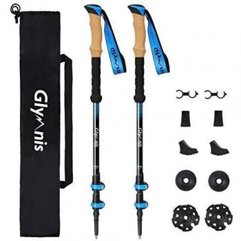 Glymnis Bastones de Senderismo Telescópicos Bastones Trekking Plegables 2pcs Ajustable 65cm~135cm de Aleación de Aluminio 7075 y Mango de Corcho para Senderismo Alpinismo Trail Viaje