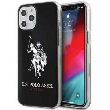 Funda Protectora US Polo Assn. con Gran Logo Doble para iPhone 12 Pro Max (6.7) - Color Negro, Protección contra Golpes y Caídas, Compatible con Cargadores Inalámbricos